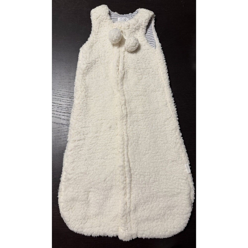 Mud Pie Baby Sleep Sack Sherpa Fleece Pom Pom Stripe Lining 0-6 Months 2 Way Zip